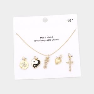 Interchangeable Heart Gold Yin Yang Pendant Necklace Love Cute Crystal Charm Set